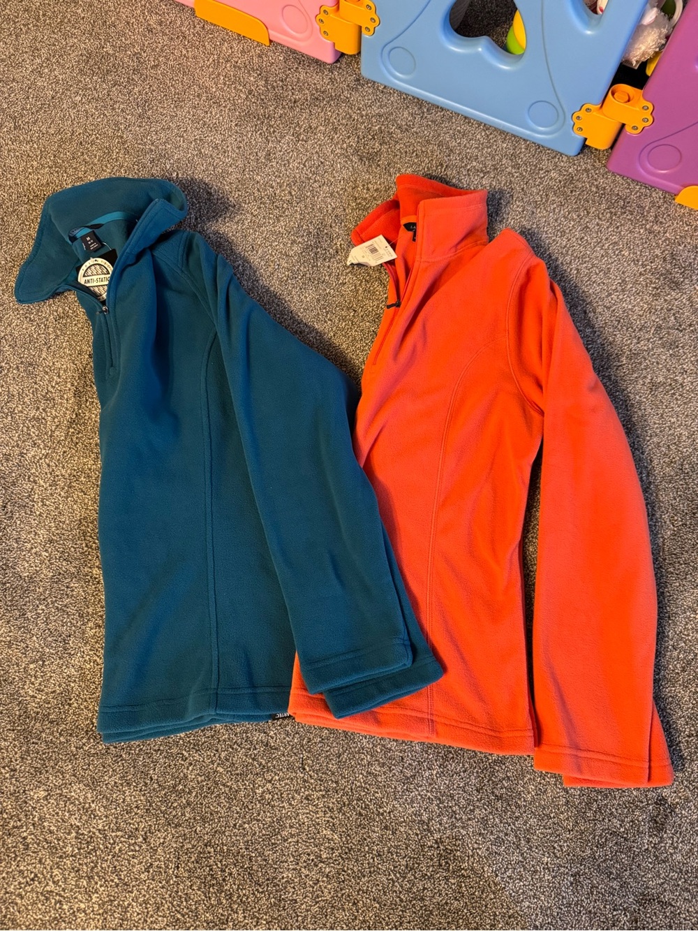 NWT 2-pc. Lot Lands’ End Fleece Half Zip Pullovers, Orange & Blue, Medium Bundle